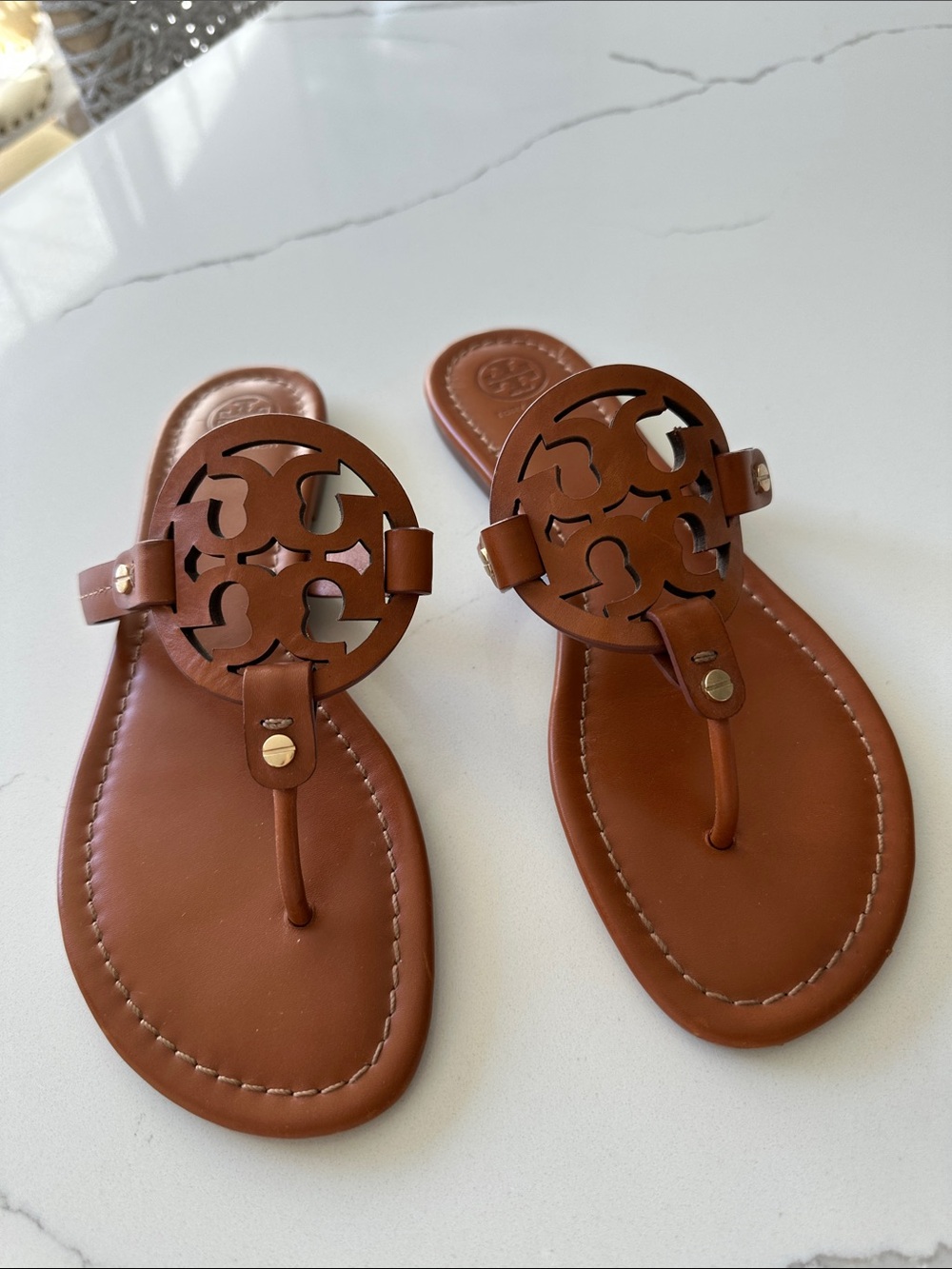 Tory Burch Miller sandal in vintage vachetta. Size 9 1/2.